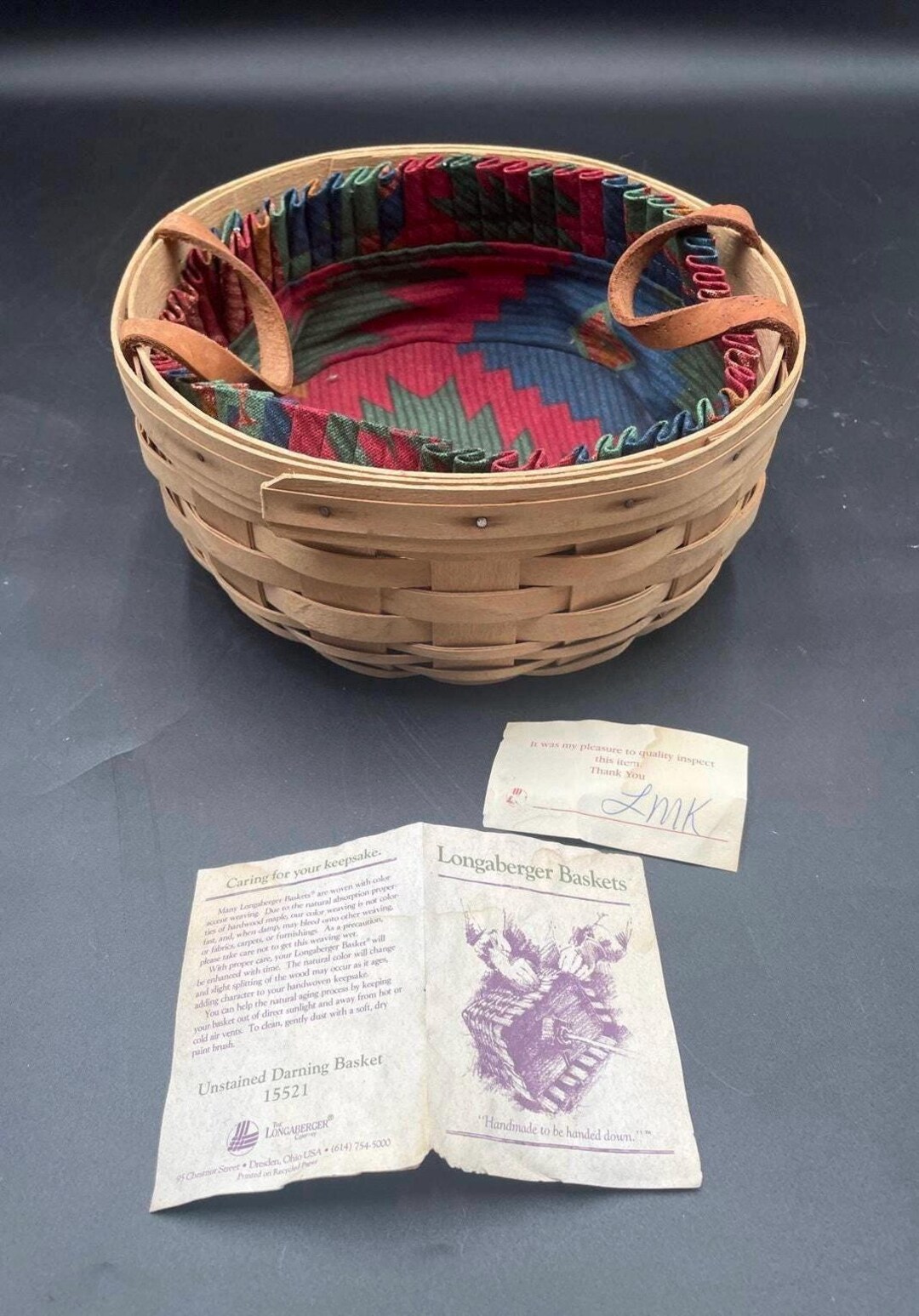 Vintage 1994 Longaberger Darning Basket With Leather Handles - Etsy