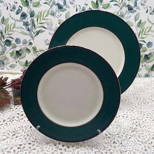 Vintage Green and White Dinner Plates and Salad Plates Pagnossin Ironstone from Italy Vintage Plates White and Green Dinnerware Modern