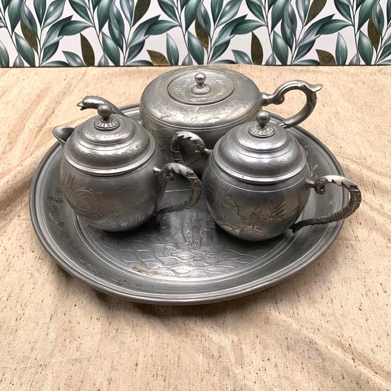 Pewter Tea Set With Tray - Etsy