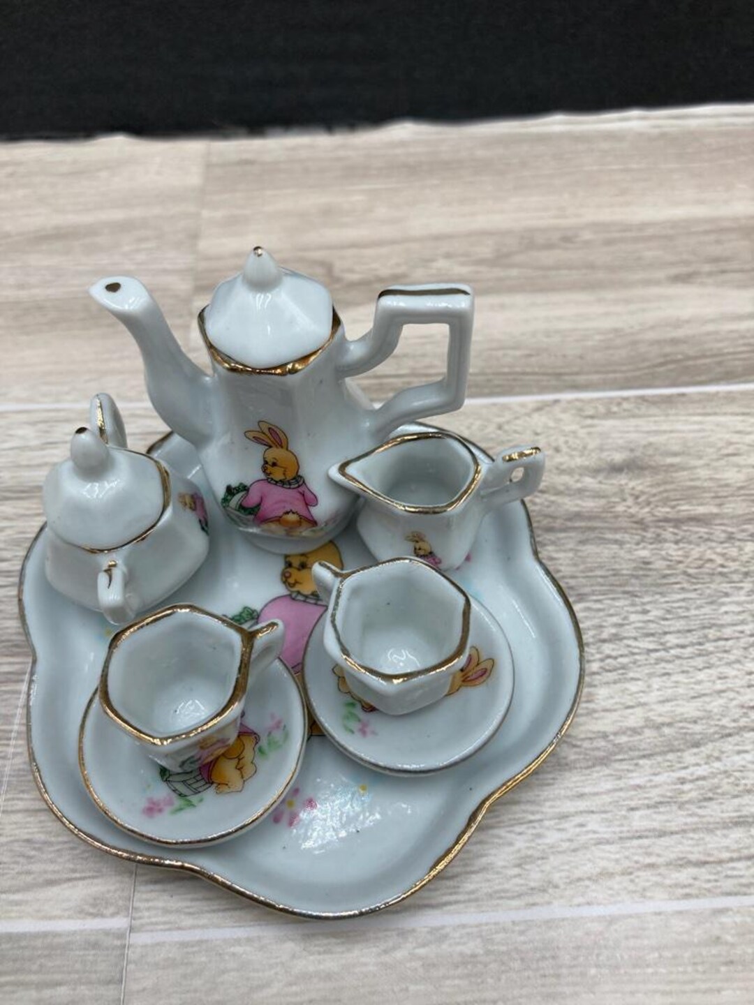 Golden Rabbit Kitchen Tea Pot Miniature Rabbit Tea Set: 10-piece Porcelain Gold Trim - Etsy