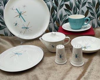 MCM Vintage Salem North Star Atomic Starburst Plates, Cups and Saucers, Bowls Salt & Pepper Creamer