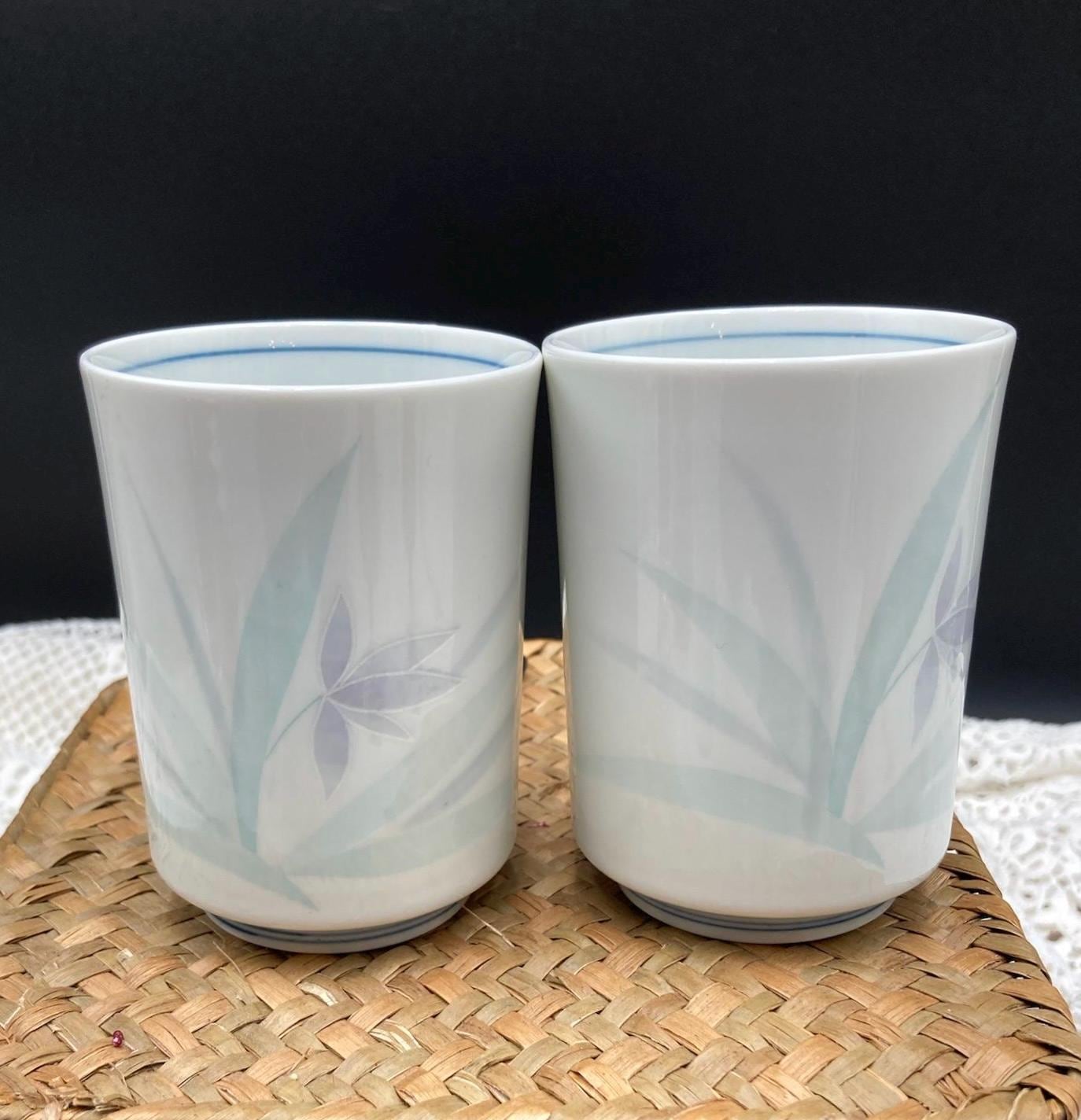 Set of 2 Vintage Japanese Arita Teacups | Tall White Porcelain Tea Cups No Handles | Cottagecore Asian Tea Decor
