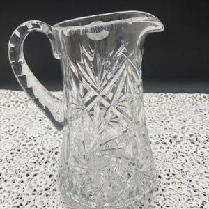 Vintage Crystal Pitcher, Traditional Pitcher Ofnah Hand Cut lead crystal Star of David etching Farmhouse or Bohemian Decor Gift for Her