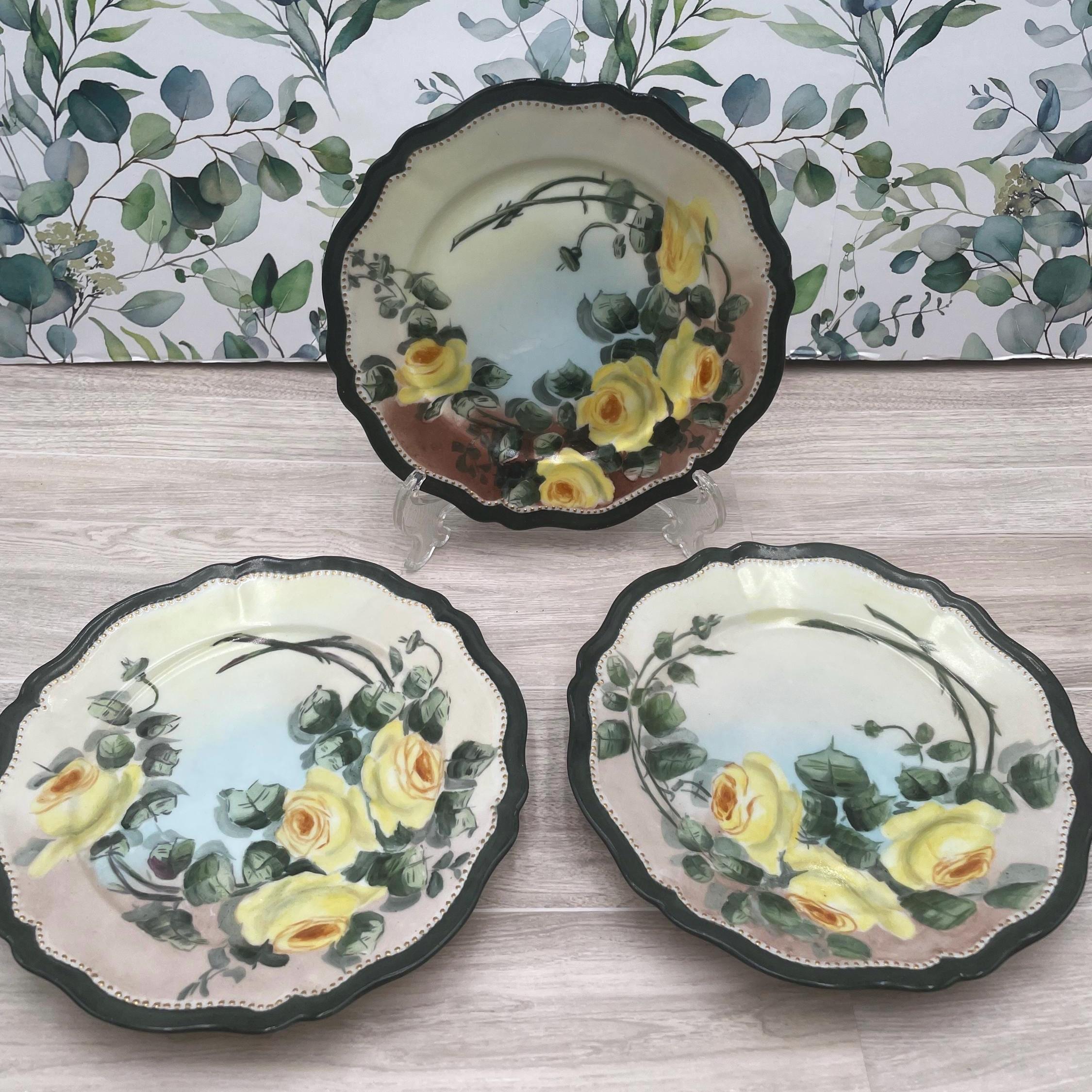 アンティーク　プレート　手描き　金彩　 薔薇　オーストリア Austrian Rose Plates - Etsy