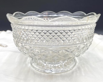 Vintage Anchor Hocking Wexford Bowl: Scalloped Glass Serving Bowl. 10” wide  6” high
