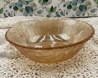 Vintage Marigold Carnival Glass Bowl – 9" Basketweave Iridescent Decor