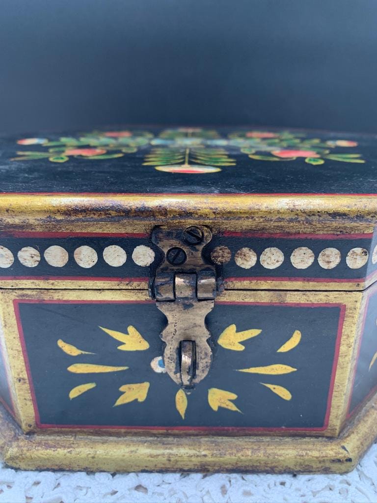 Vintage Hand Painted Indian Trinket Box, Floral Folk Art - Etsy