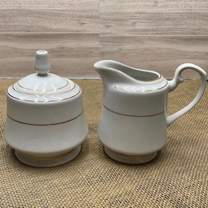 Vintage Royal Majestic Creamer & Sugar Bowl: White China with Gold Trim