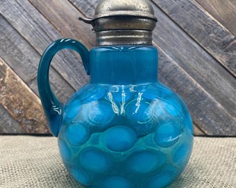 Antique Blue Opalescent Coin Dot Syrup Pitcher, Victorian Glass - Etsy