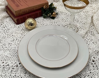 White Plate with Gold Trim Dinner Salad plates Vintage White China Salad Plates Bread Plates Fine China Royal Majestic White Gold Dinnerware