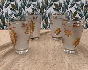 Pairs of Vintage Libbey Golden Foliage - Frosted Tea - Water - Juice Glasses