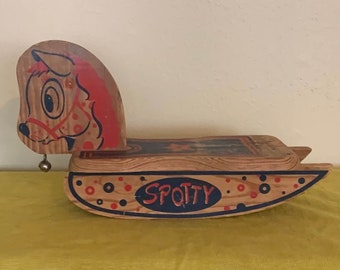 Vintage Spotty Wooden Toy Rocking Horse