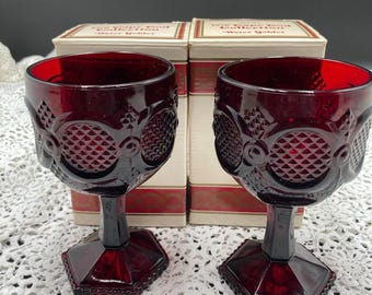 Vintage Avon Cape Cod Ruby Red Goblets - Set of 2 in Original Box