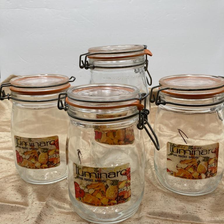 LUMINARC jam jar canister フランス　ガラスヴィンテージ Vintage Luminarc Glass Canning Jar: Wire Bale Lid, Original Label