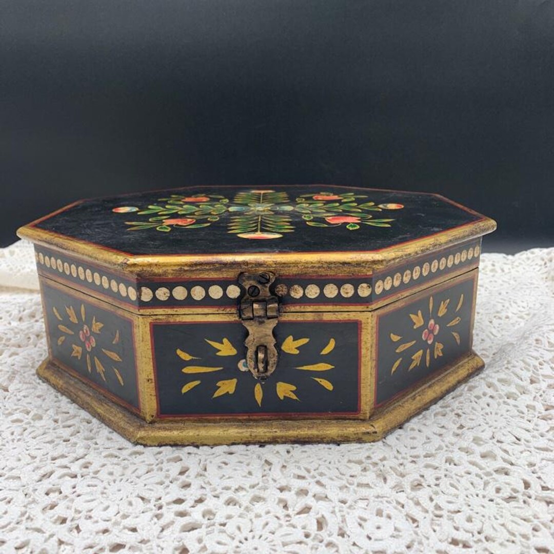 Vintage Hand Painted Indian Trinket Box, Floral Folk Art - Etsy