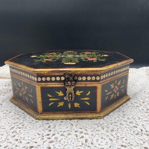 Vintage Hand Painted Indian Trinket Box, Floral Folk Art
