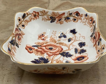 Vintage Enoch Wedgwood Old Castle Square Bowl | Gold Trim Floral Dish