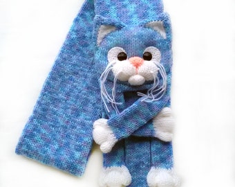Knitted cat scarf, Knitted scarf, Animal scarf, Cat scarf, Knit scarf, Knitted kitty scarf, Knitted unisex scarf, Winter scarf