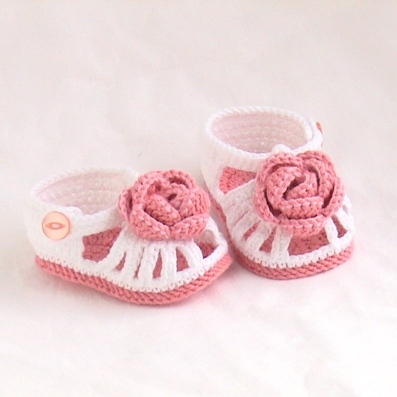 Crochet baby shoes,Crochet baby sandals,Crochet baby booties,Crochet white sandals,Crochet rose sandals,Crochet rose booties image 3