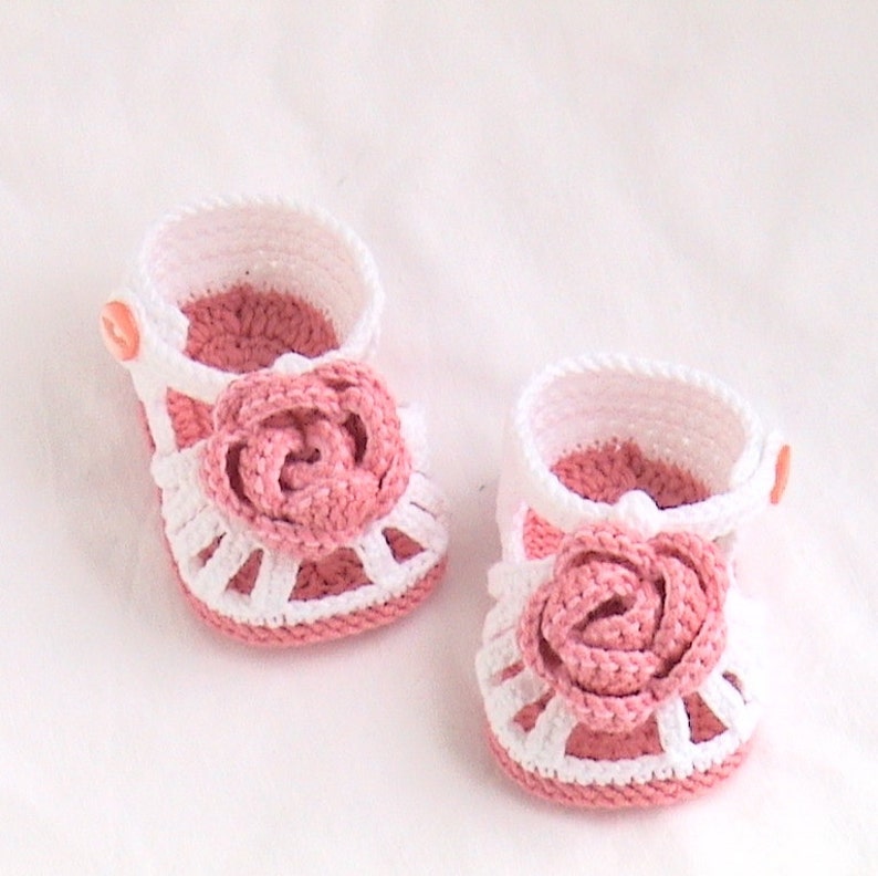 Crochet baby shoes,Crochet baby sandals,Crochet baby booties,Crochet white sandals,Crochet rose sandals,Crochet rose booties image 1