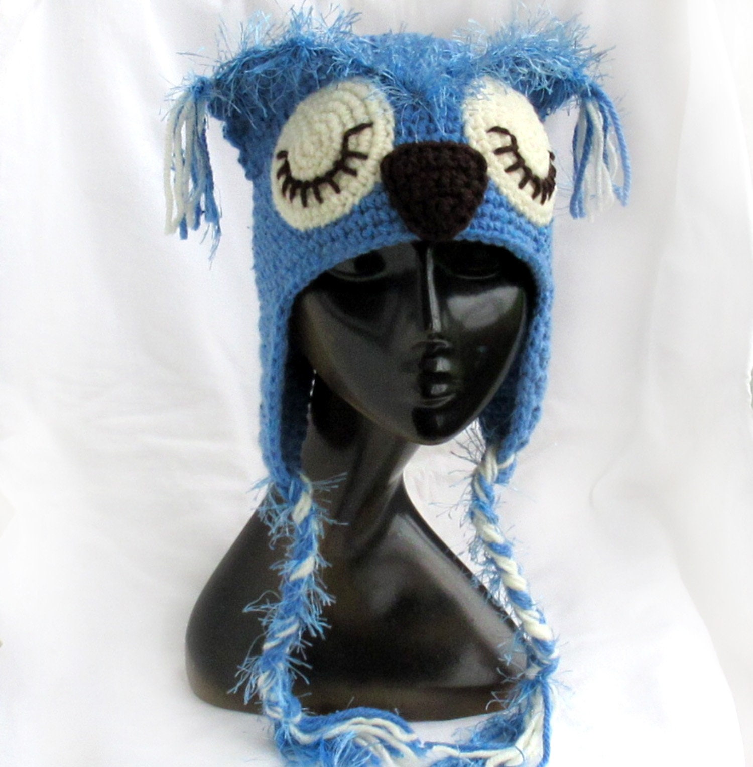 Crochet owl hat,Crochet sleepy owl hat.Crochet animal hat,Crochet blue hat,Crochet kid hat