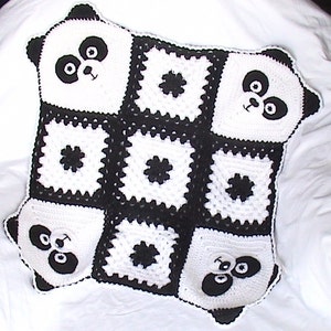 Crochet Panda Blanket,Crochet baby blanket,Panda Stroller/Travel/Car seat blanket,Unisex baby blanket,Granny square blanket image 1