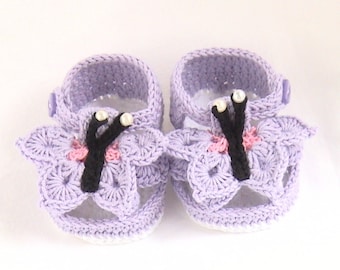 Crochet butterfly baby sandals,Crochet baby shoes,Crochet purple butterfly sandals