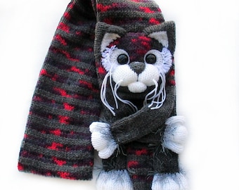 手編みのふわふわ白猫マフラー：動物好きへのギフト - Etsy 日本