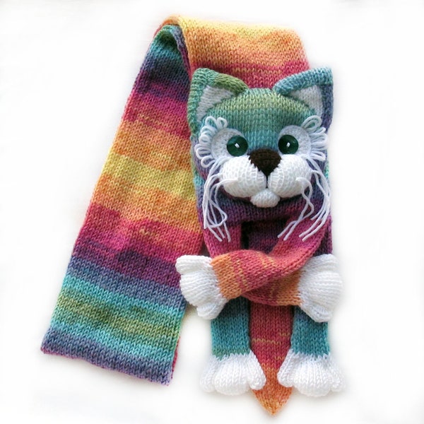 Knitted cat scarf, Knitted scarf, Animal scarf, Cat scarf, Knit scarf, Knitted kitty scarf, Knitted unisex scarf, Winter scarf