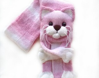 Knitted cat scarf, Knitted scarf, Animal scarf, Cat scarf, Knit scarf, Knitted kitty scarf, Knitted unisex scarf, Winter scarf