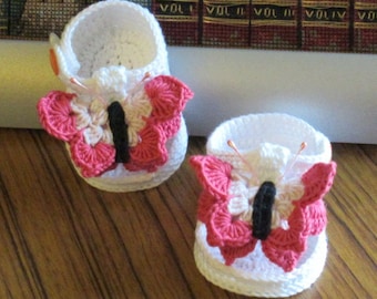 Crochet butterfly baby sandals,Crochet baby shoes,Crochet pink butterfly sandals