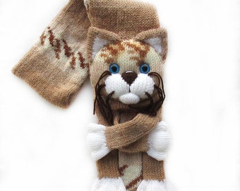 Knitted cat scarf, Knitted scarf, Animal scarf, Cat scarf, Knit scarf, Knitted kitty scarf, Knitted unisex scarf, Winter scarf