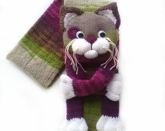 Knitted cat scarf, Knitted scarf, Animal scarf, Cat scarf, Knit scarf, Knitted kitty scarf, Knitted unisex scarf, Winter scarf