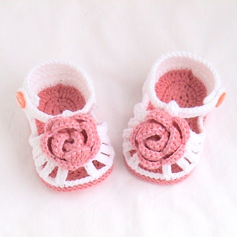 Crochet baby shoes,Crochet baby sandals,Crochet baby booties,Crochet white sandals,Crochet rose sandals,Crochet rose booties image 2