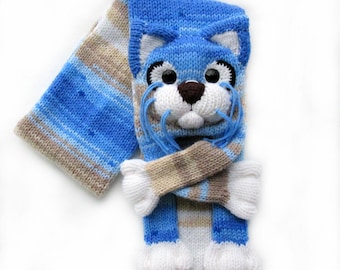 Knitted cat scarf, Knitted scarf, Animal scarf, Cat scarf, Knit scarf, Knitted kitty scarf, Knitted unisex scarf, Winter scarf