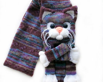 Knitted cat scarf, Knitted scarf, Animal scarf, Cat scarf, Knit scarf, Knitted kitty scarf, Knitted unisex scarf, Winter scarf