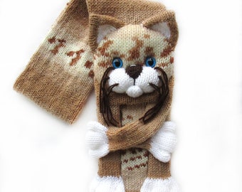 Knitted cat scarf, Knitted scarf, Animal scarf, Cat scarf, Knit scarf, Knitted kitty scarf, Knitted unisex scarf, Winter scarf