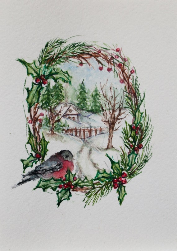 Merry Christmas Card Christmas Cards Winter Birds Holiday Card Christmas Gift Ideas Christmas Watercolor Robin Watercolor Art Art Card