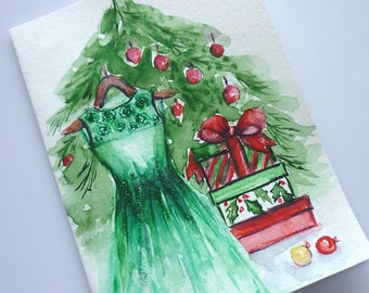 Christmas card, Hand painted Christmas card, Merry christmas card, Christmas Watercolor, christmas gift ideas, Happy new year card, art card