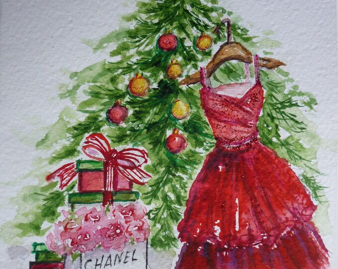 Fashion Christmas Card, Merry Christmas Card, Christmas Art Card