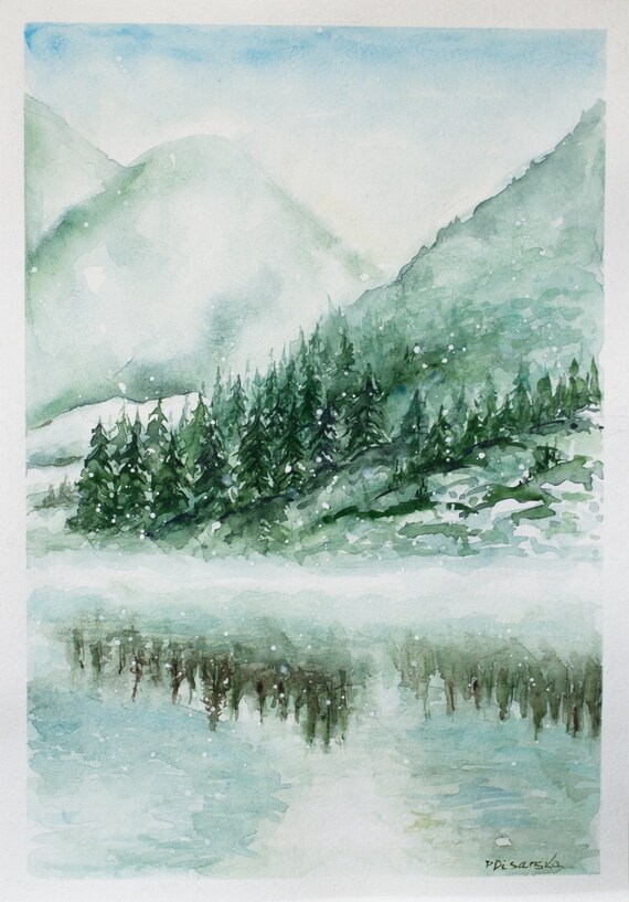 Winter Festive Painting Gift Ideas Watercolor Snow Landscape Seasonal