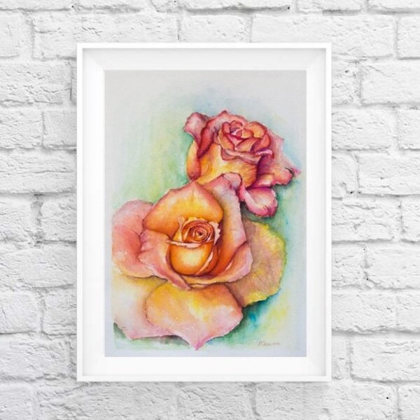 Watercolor Flower Art, Watercolor Home Decor, Roses Painting, Watercolor roses, Aquarelle roses, Watercolor flower, Still Life, Floral Decor