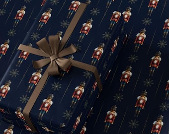 Navy Nutcracker Holiday Wrapping Paper | Luxury Christmas Wrap