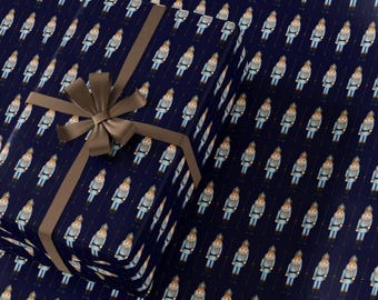Elegant Navy Nutcracker Christmas Wrapping Paper | Luxury Wrapping