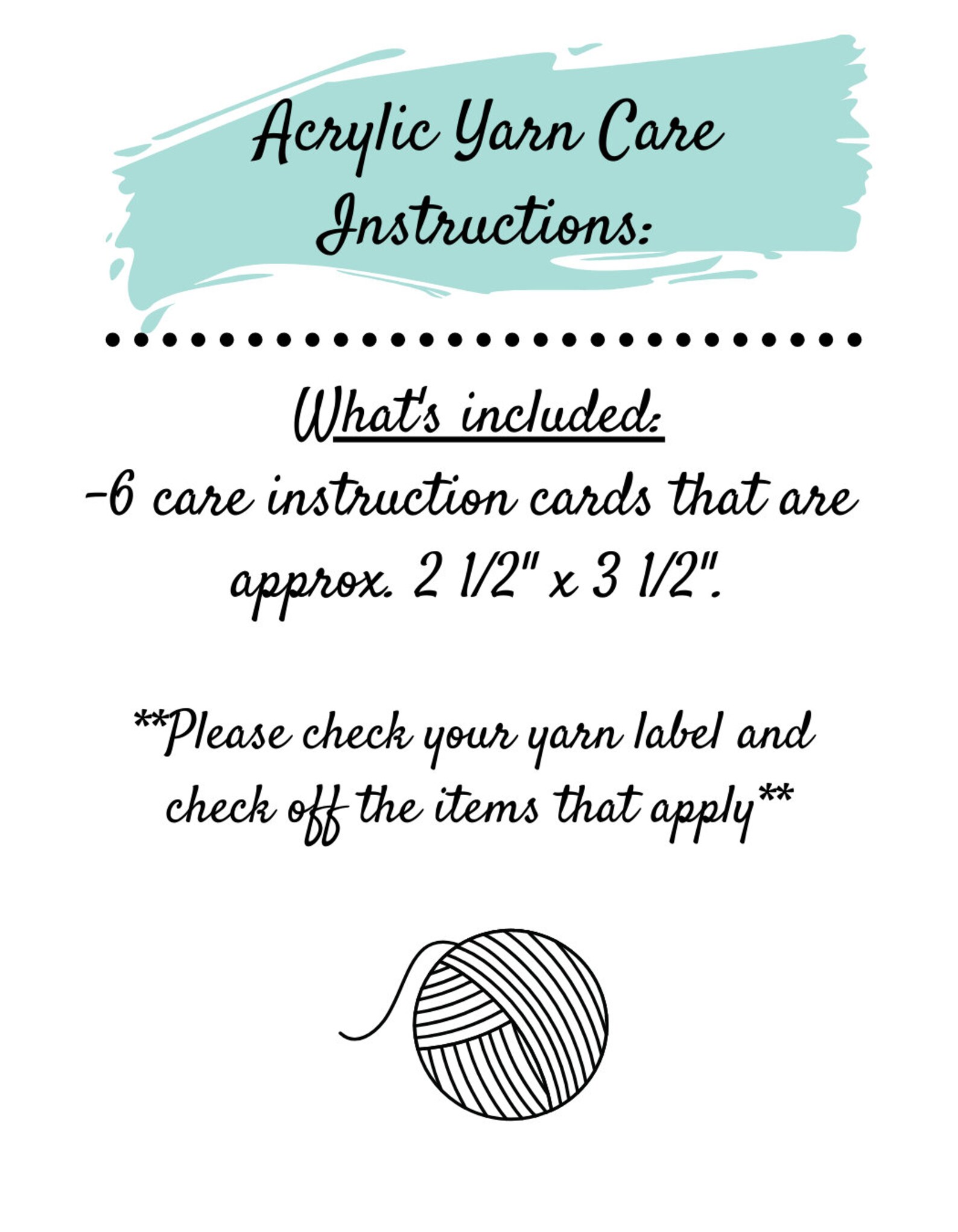 Printable/yarn Care Card/care Instructions for Etsy