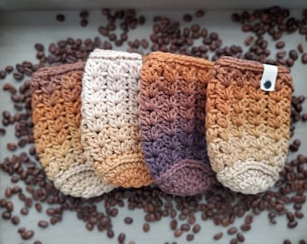 Crochet coffee cup cozy, cold drink holder, stocking stuffer gift idea, coffee lover gift idea, gift card holder, tea lover gift idea