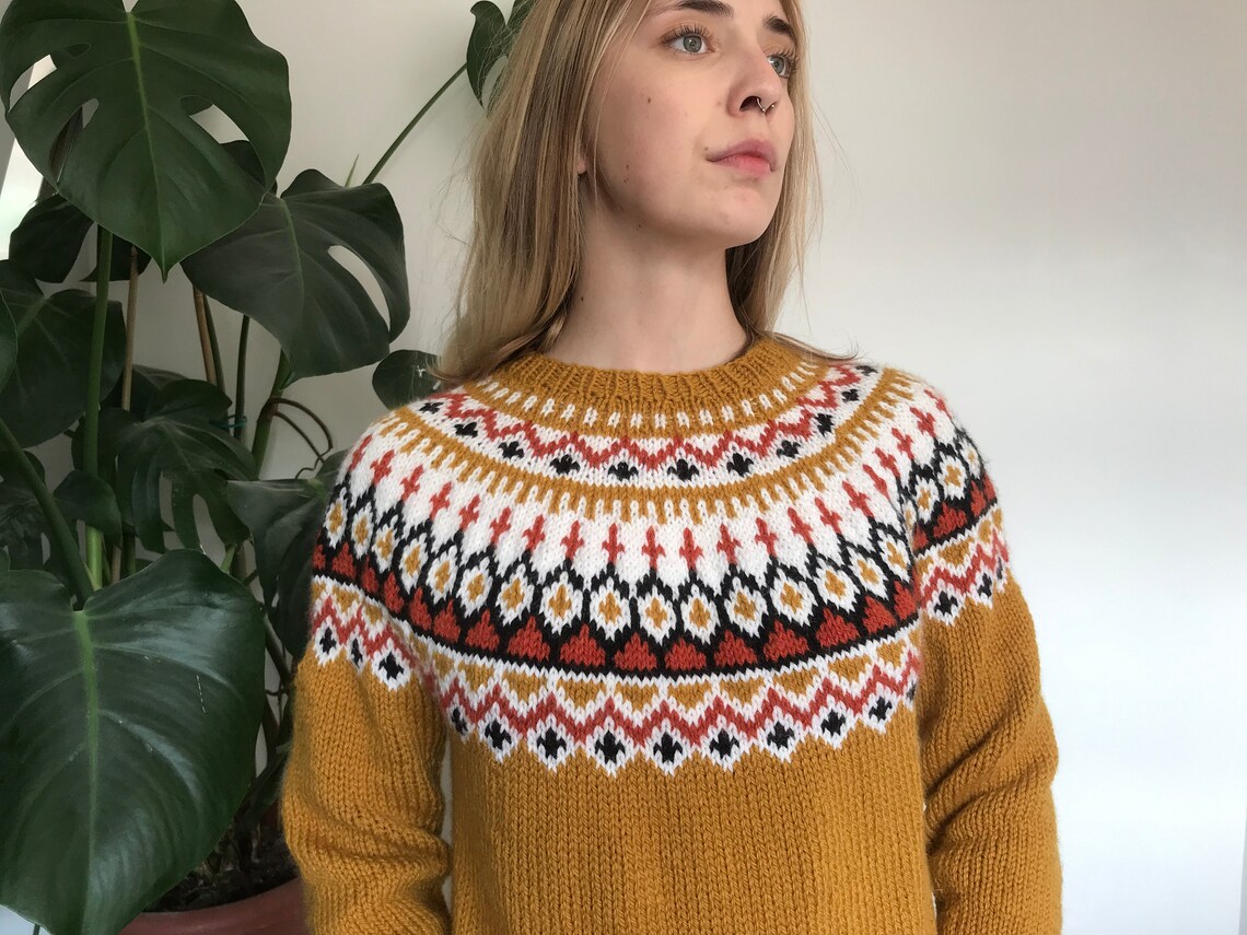 Fair Isle Pattern Boat Neck Knit Sweater main image 0