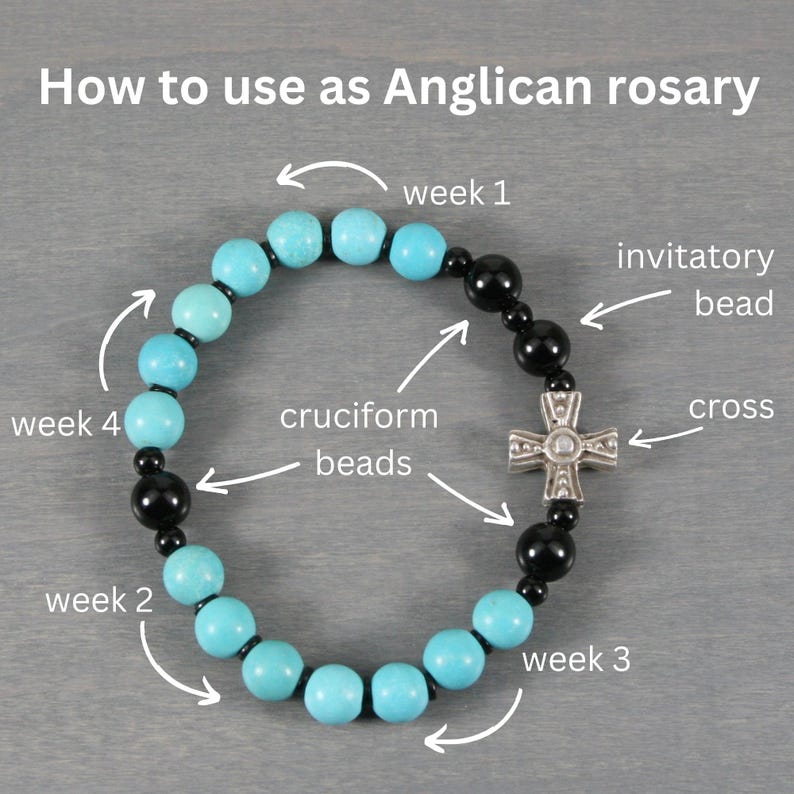 Anglican Rosary Stretch Bracelet in Turquoise Magnesite, Obsidian, and ...