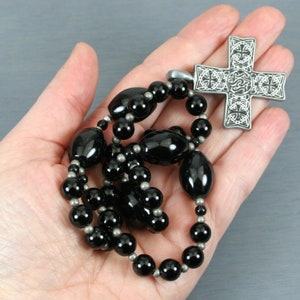Anglican rosary in obsidian and black onyx with an antiqued pewter cross with Celtic design image 6