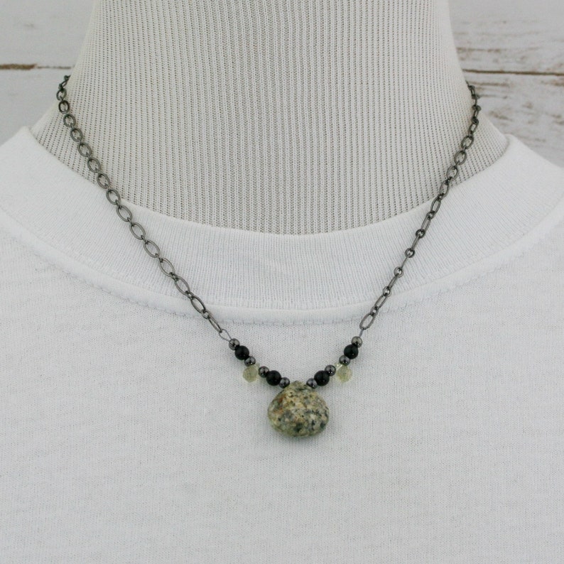 Yellow feldspar teardrop and lemon quartz briolette necklace on gunmetal chain